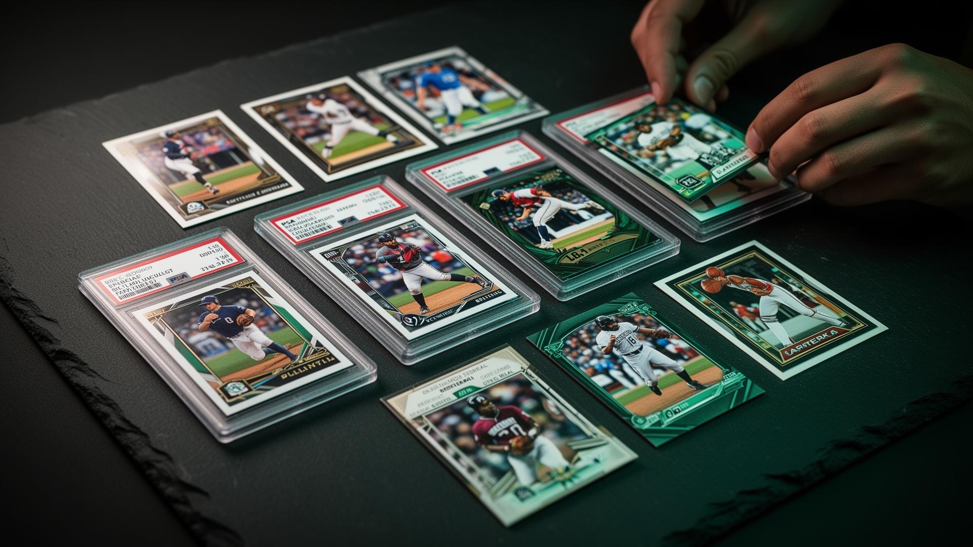 Baseball, football, and basketball trading cards with graded slabs